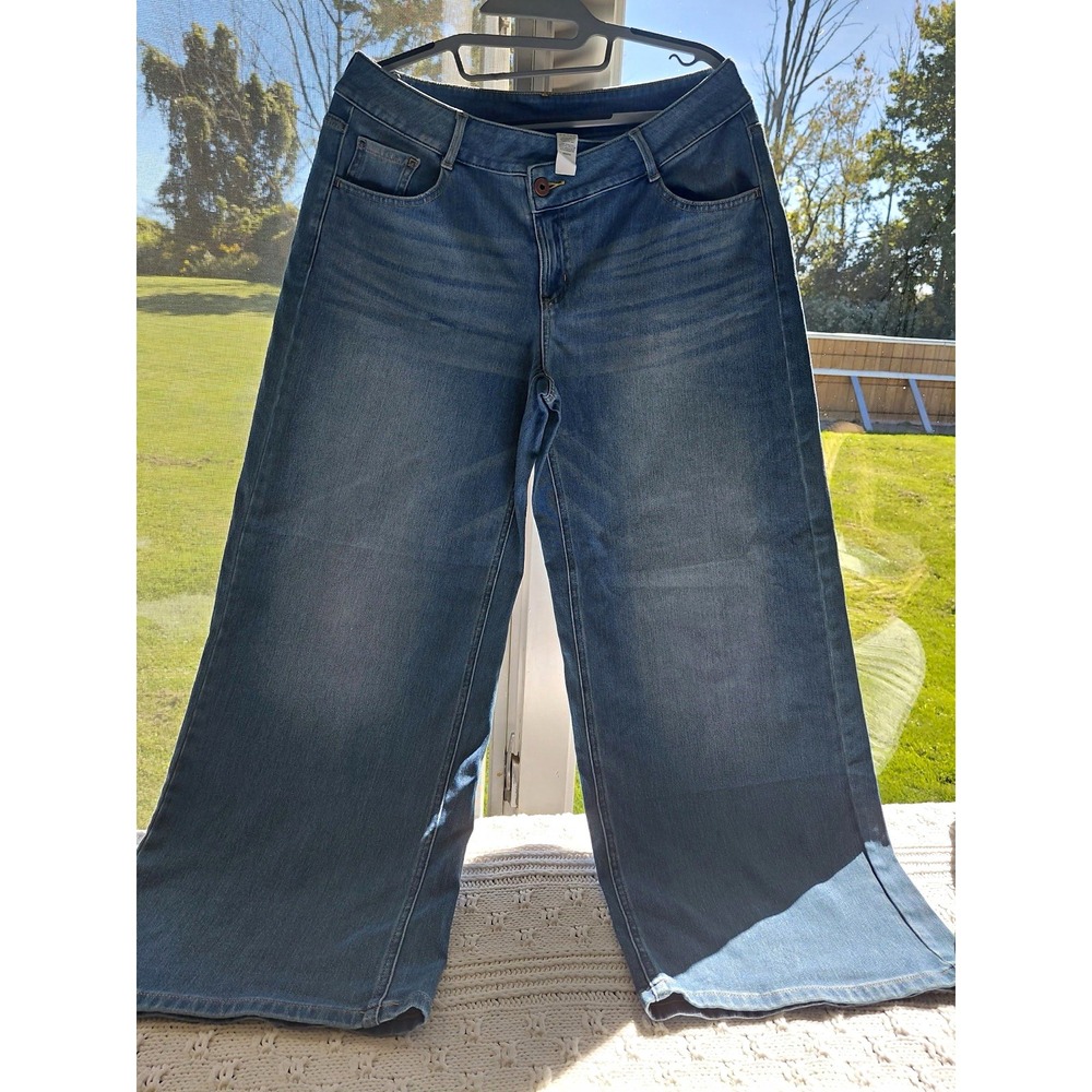 49Halara Women's Wide-Leg Blue Denim Jeans Stretch 5-Pocket Mid Rise M